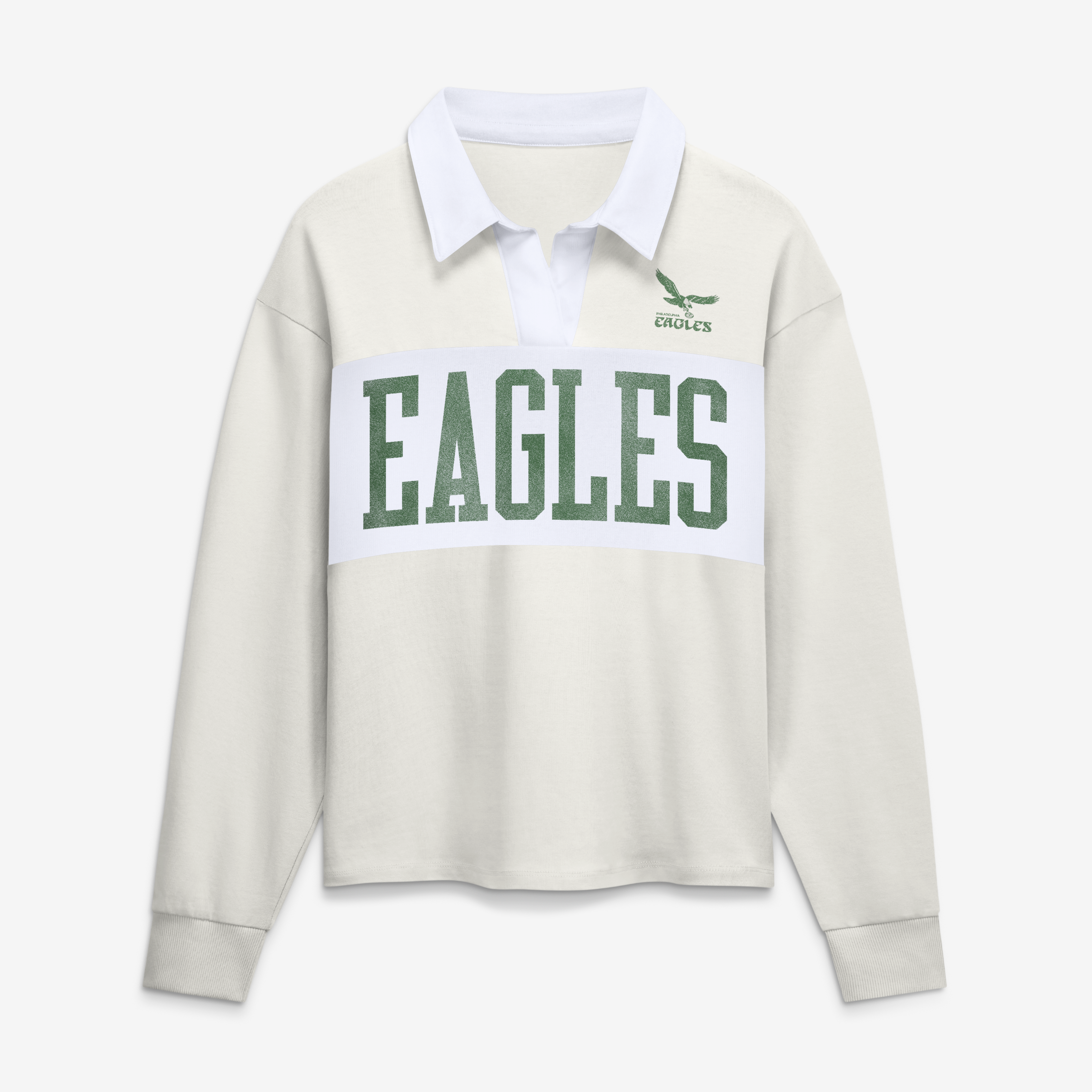 Women's Fanatics Cream Philadelphia Eagles Heritage Play Action Rugby Long Sleeve Polo