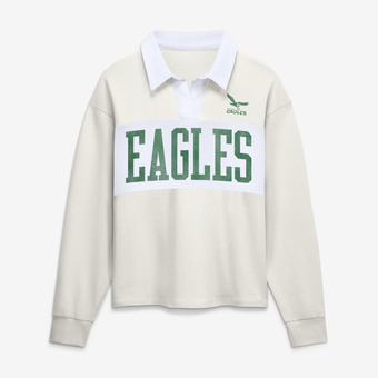 Women's Fanatics Cream Philadelphia Eagles Heritage Play Action Rugby Long Sleeve Polo