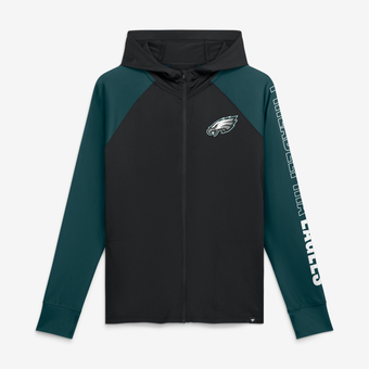 Women's Fanatics Black/Midnight Green Philadelphia Eagles Cornerback Blitz? Raglan Full-Zip Hoodie