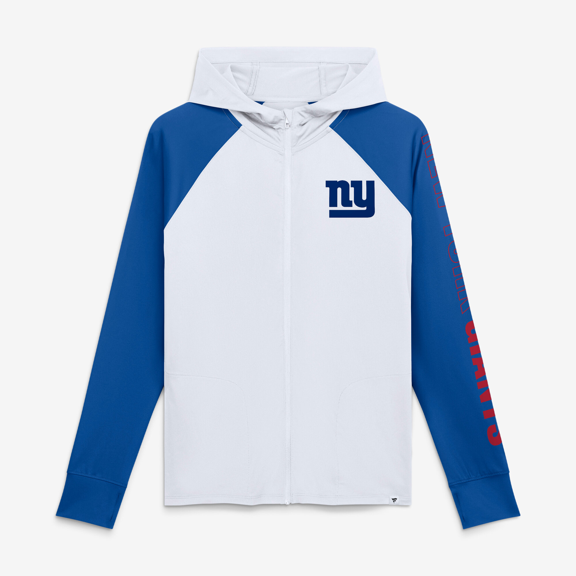 Women's Fanatics White/Royal New York Giants Cornerback Blitz Raglan Full-Zip Hoodie