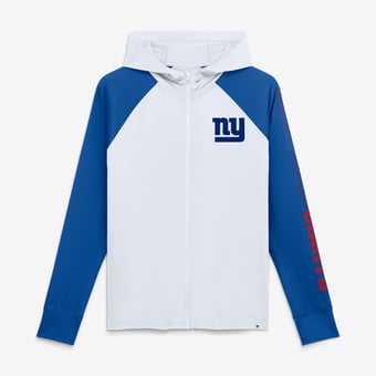 Women's Fanatics White/Royal New York Giants Cornerback Blitz? Raglan Full-Zip Hoodie
