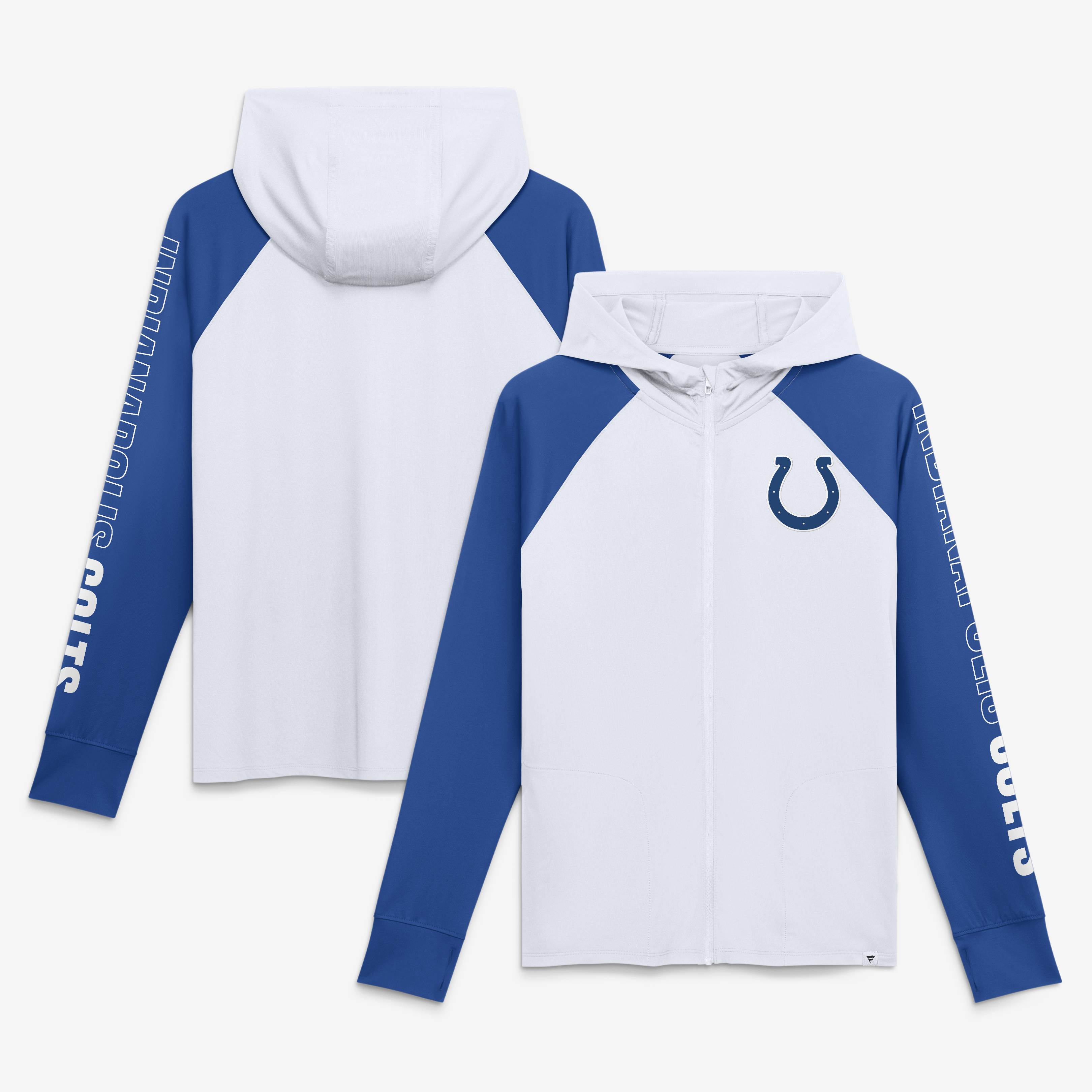 Fanatics Women's White/Royal Indianapolis Colts Cornerback Blitz Raglan Full-Zip Hoodie - White, Royal