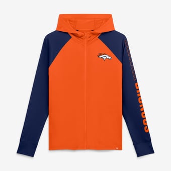 Women's Fanatics Orange/Navy Denver Broncos Cornerback Blitz? Raglan Full-Zip Hoodie