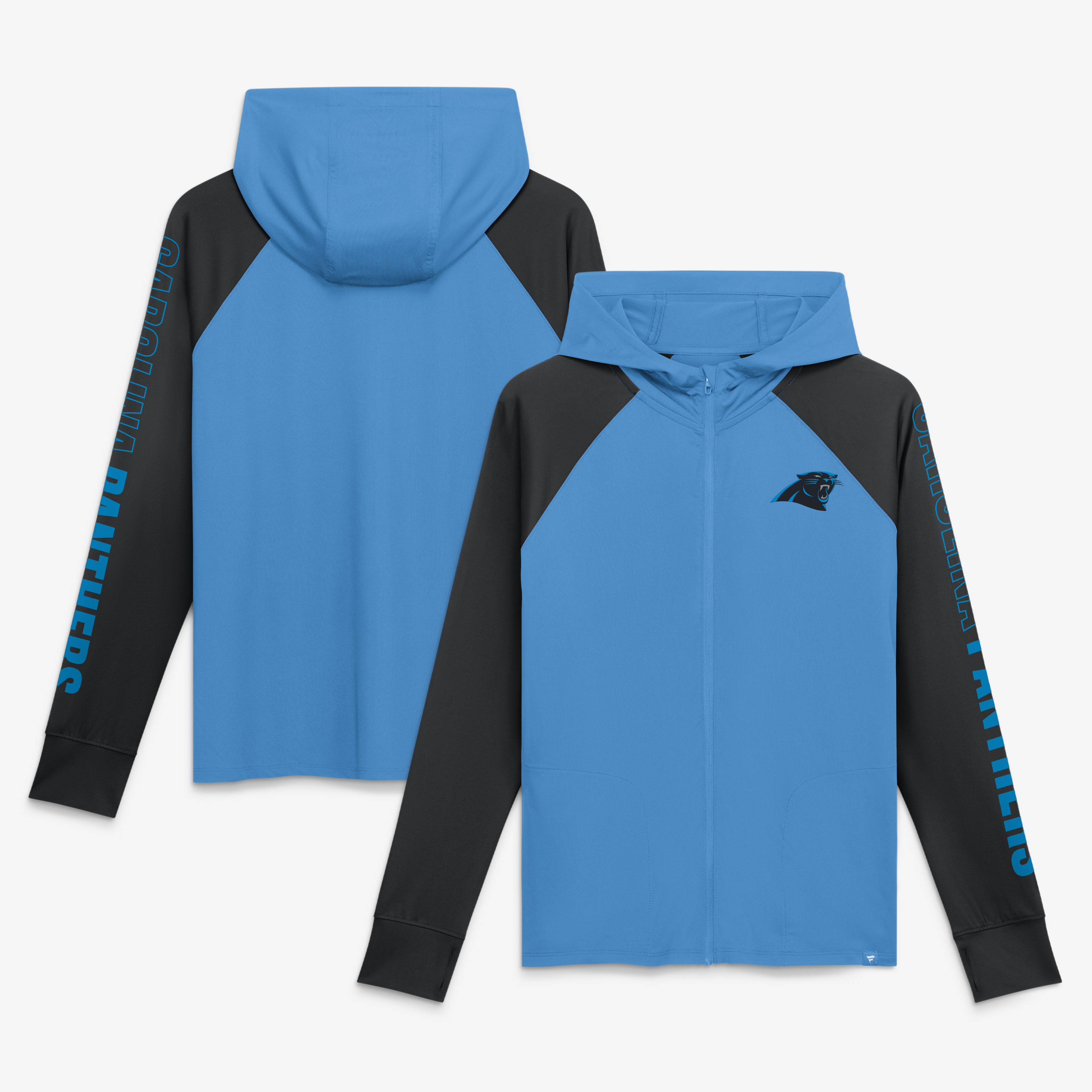 Women's Fanatics Blue/Black Carolina Panthers Cornerback Blitz Raglan Full-Zip Hoodie