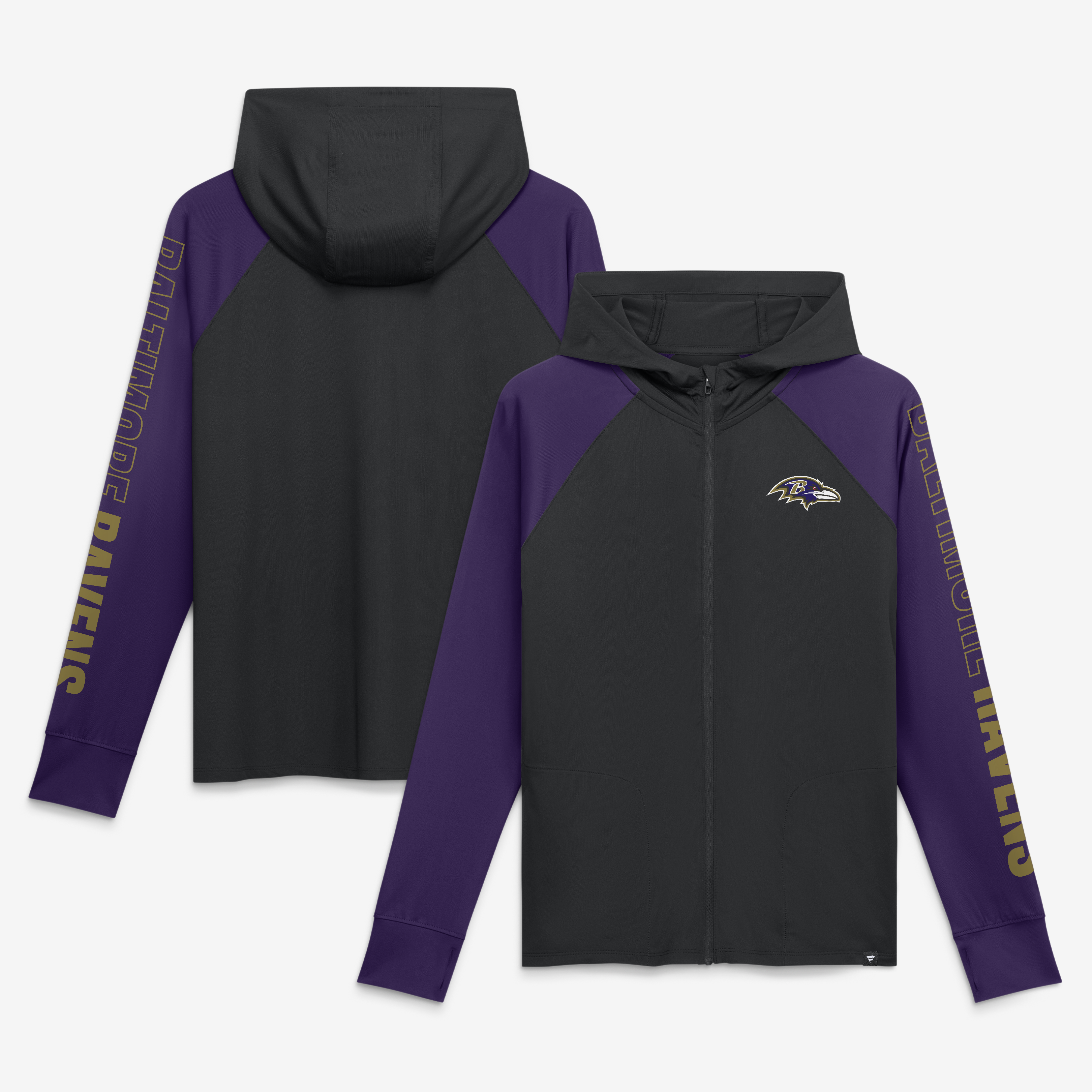 Fanatics Women's Black/Purple Baltimore Ravens Cornerback Blitz Raglan Full-Zip Hoodie - Black, Purple