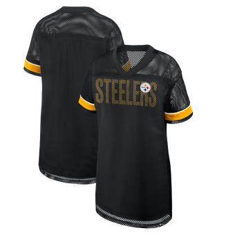 Women's Fanatics  Black Pittsburgh Steelers Oversized Team First Deep Route Mesh V-Neck Dress