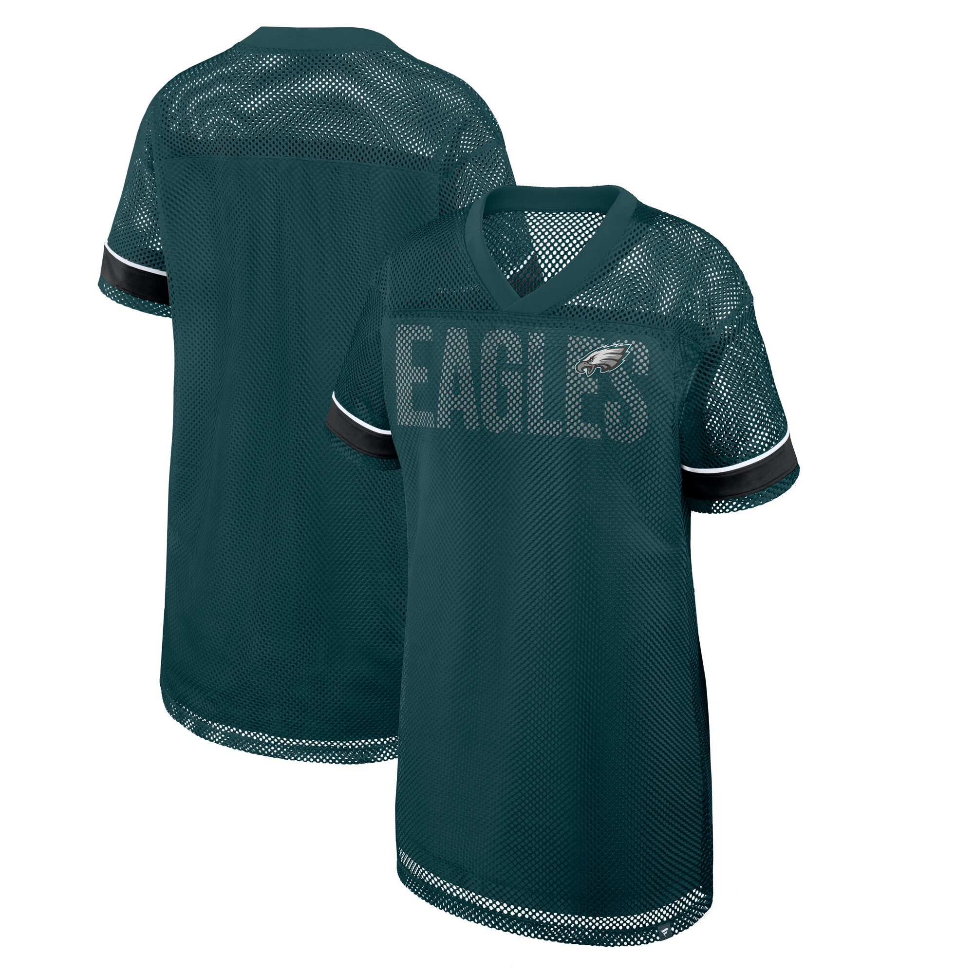 Women's Fanatics Midnight Green Philadelphia Eagles Oversized Team First Deep Route Mesh V-Neck Dress