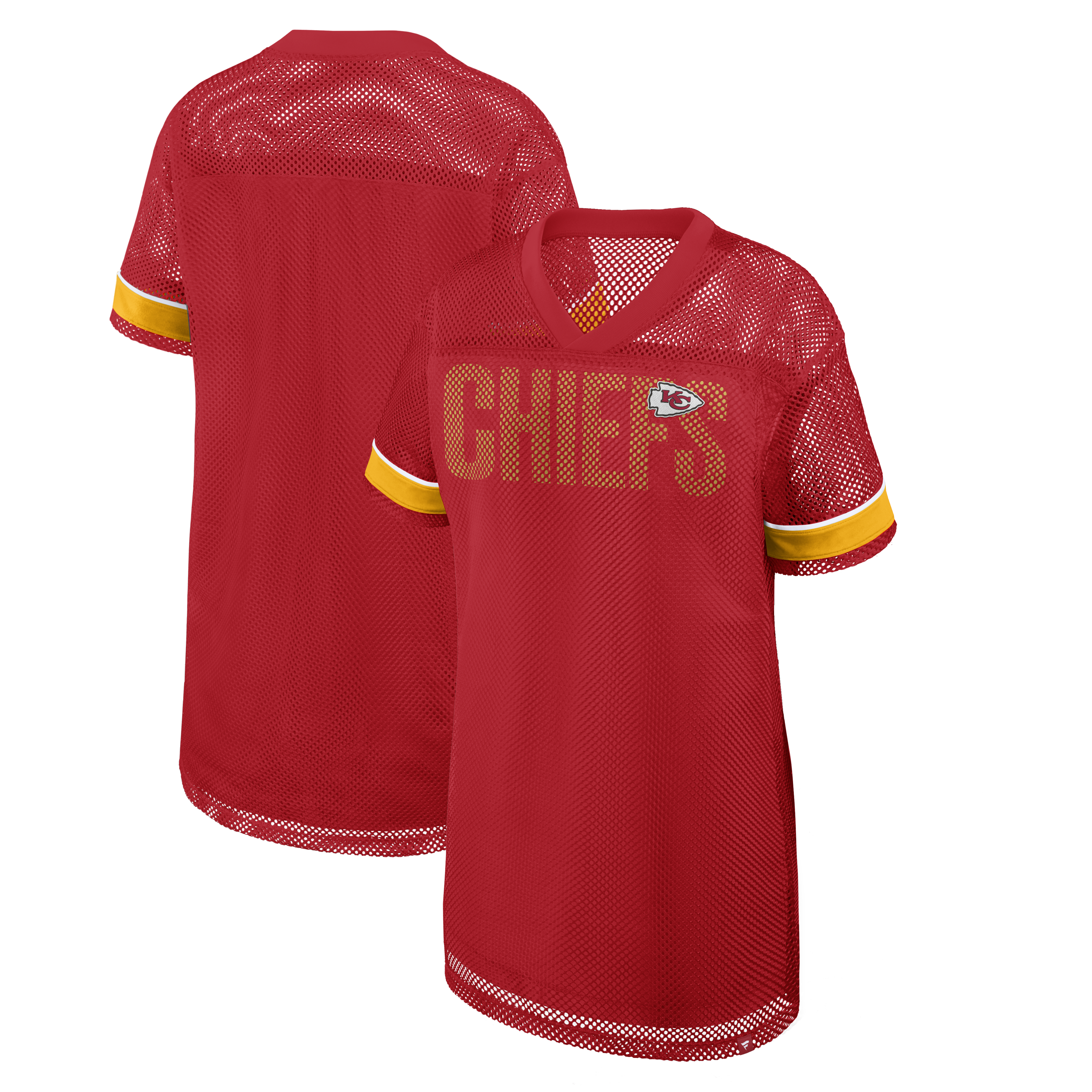 Women's Fanatics Red Kansas City Chiefs Oversized Team First Deep Route Mesh V-Neck Dress