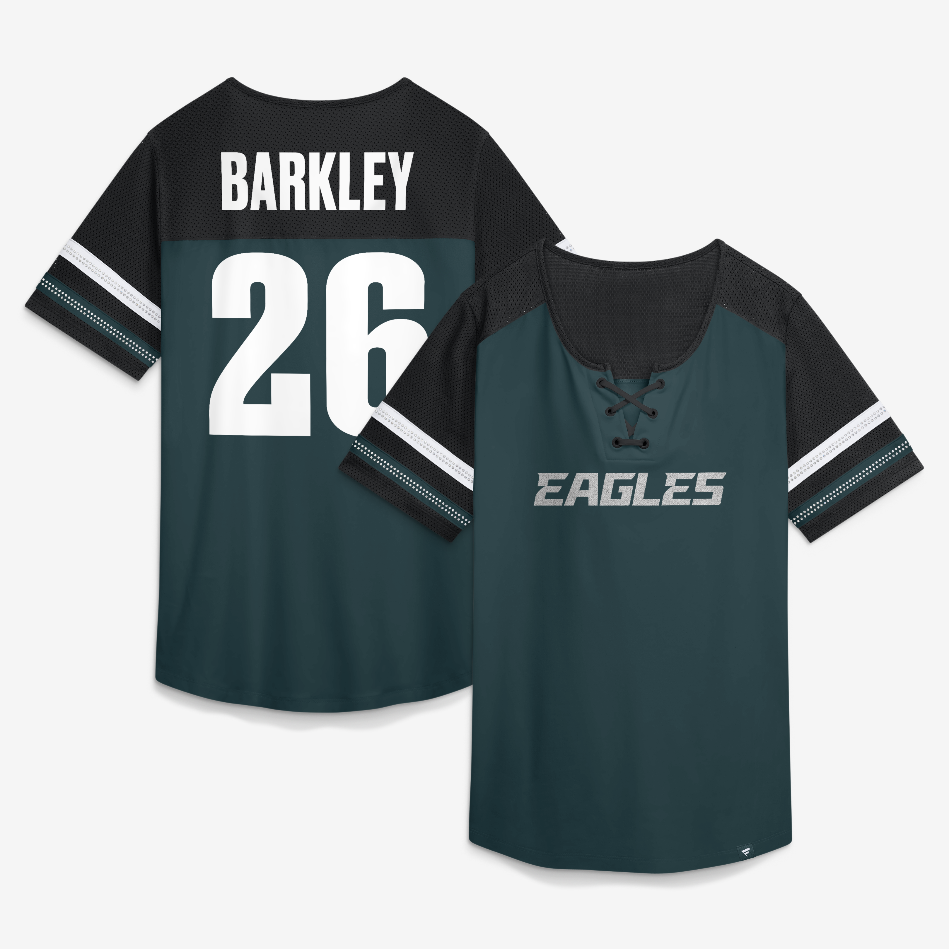 Women's Fanatics Saquon Barkley Midnight Green Philadelphia Eagles Curl Route Athena Lace-Up Name & Number Shirt