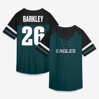 Women's Fanatics Saquon Barkley Midnight Green Philadelphia Eagles Curl Route Athena Lace-Up Name & Number Shirt