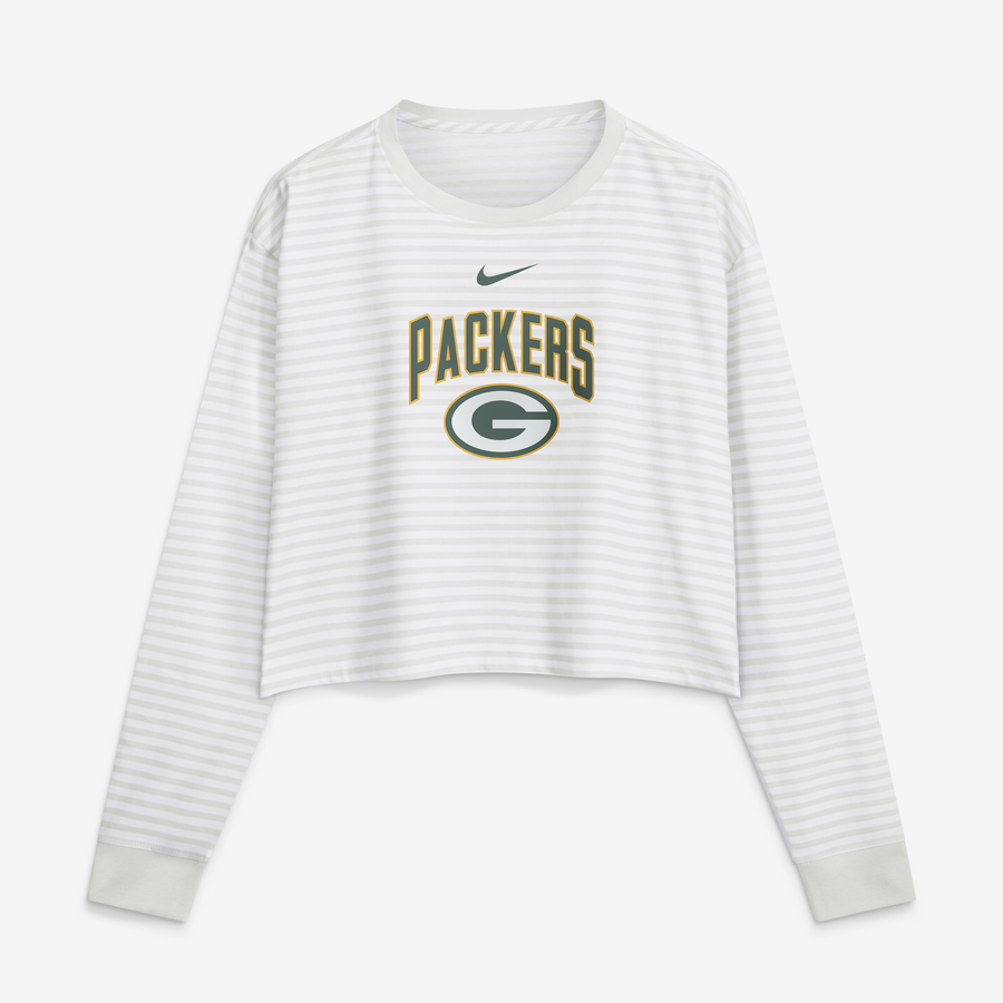 Women's Nike White Green Bay Packers Loose Fit Crop Top