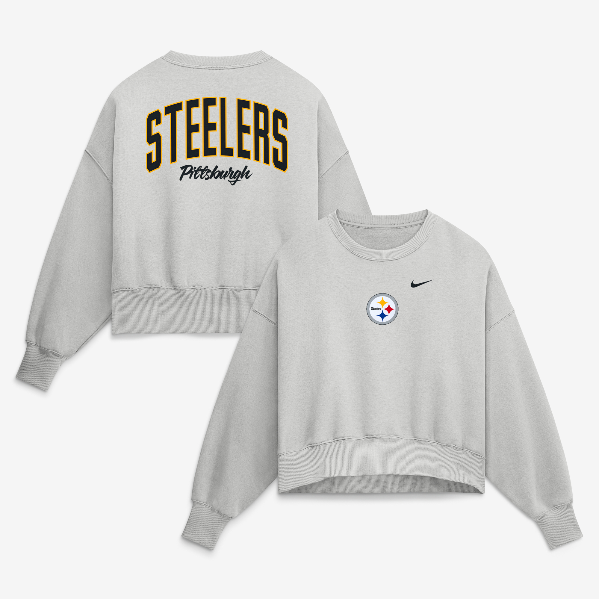 Women's Nike  Gray Pittsburgh Steelers Oversized Primetime Phoenix Fleece Sweatshirt