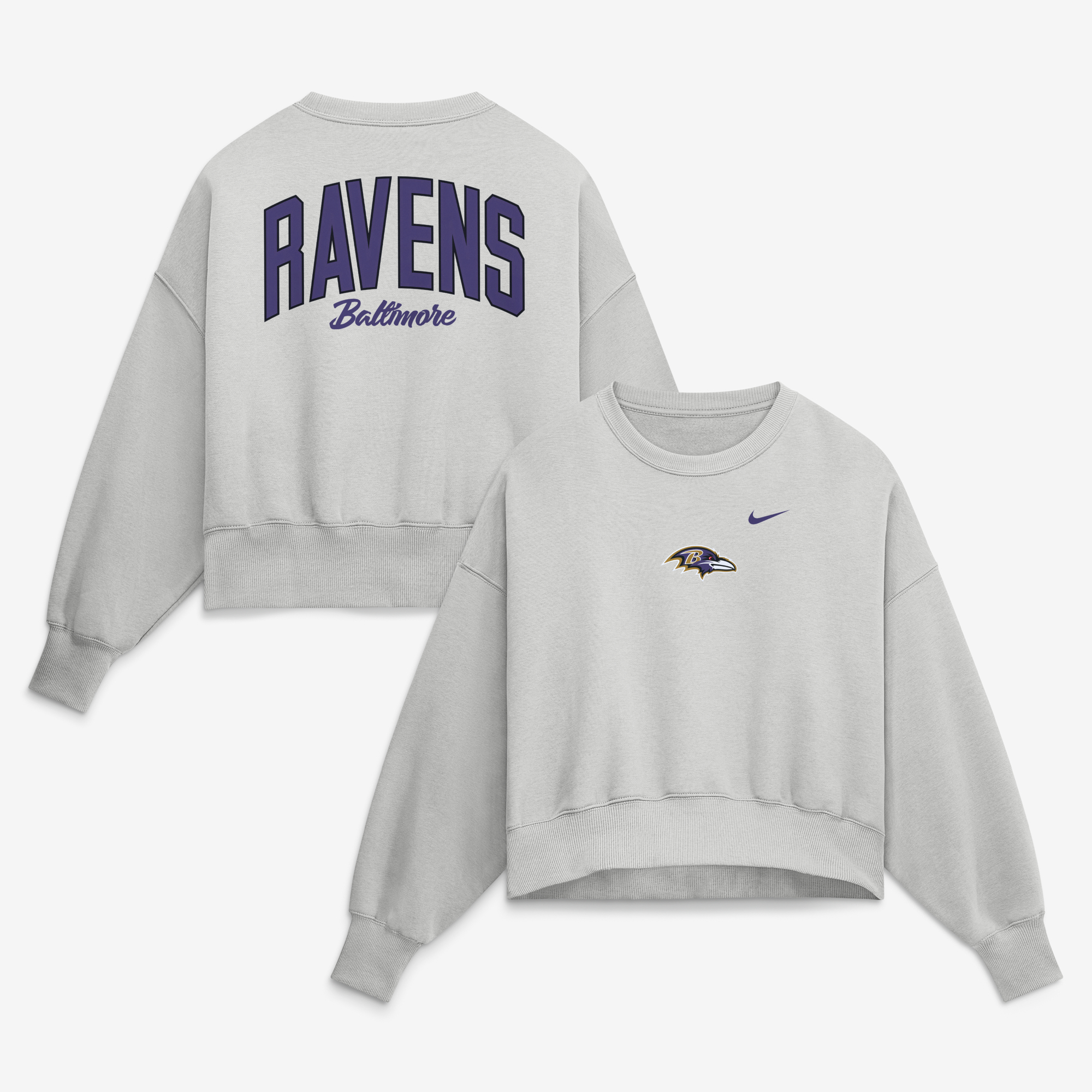 Women's Nike  Gray Baltimore Ravens Oversized Primetime Phoenix Fleece Sweatshirt