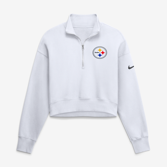 Women's Nike White Pittsburgh Steelers Oversized Phoenix Fleece Cropped Quarter-Zip Sweatshirt