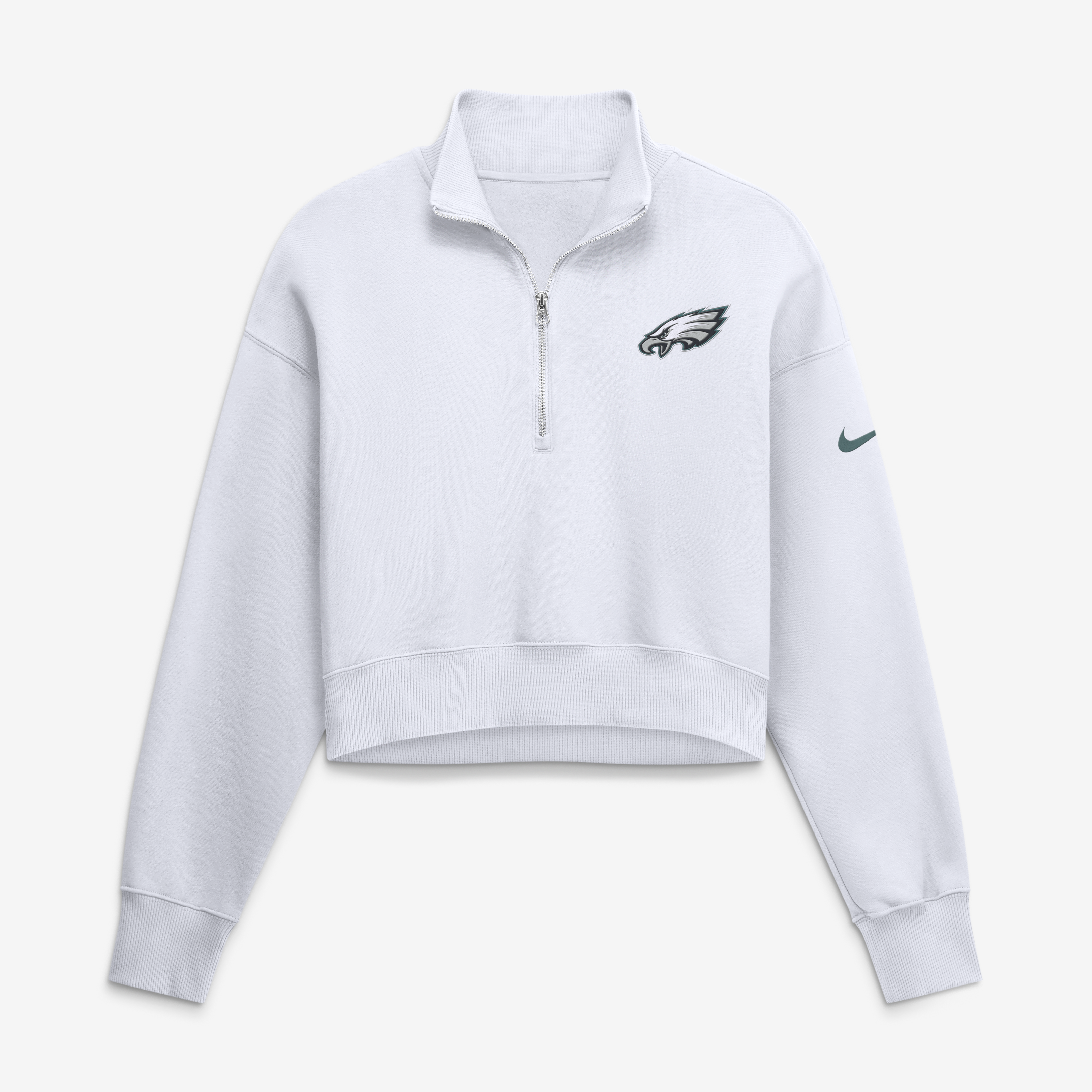 Women’s Nike White Philadelphia Eagles Oversized Phoenix Fleece Cropped Quarter-Zip Sweatshirt