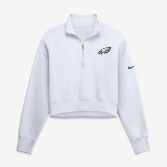 Women's Nike White Philadelphia Eagles Oversized Phoenix Fleece Cropped Quarter-Zip Sweatshirt