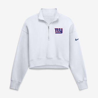 Women's Nike White New York Giants Oversized Phoenix Fleece Cropped Quarter-Zip Sweatshirt