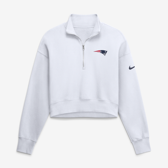 Women's Nike White New England Patriots Oversized Phoenix Fleece Cropped Quarter-Zip Sweatshirt
