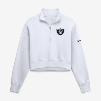 Women's Nike White Las Vegas Raiders Oversized Phoenix Fleece Cropped Quarter-Zip Sweatshirt