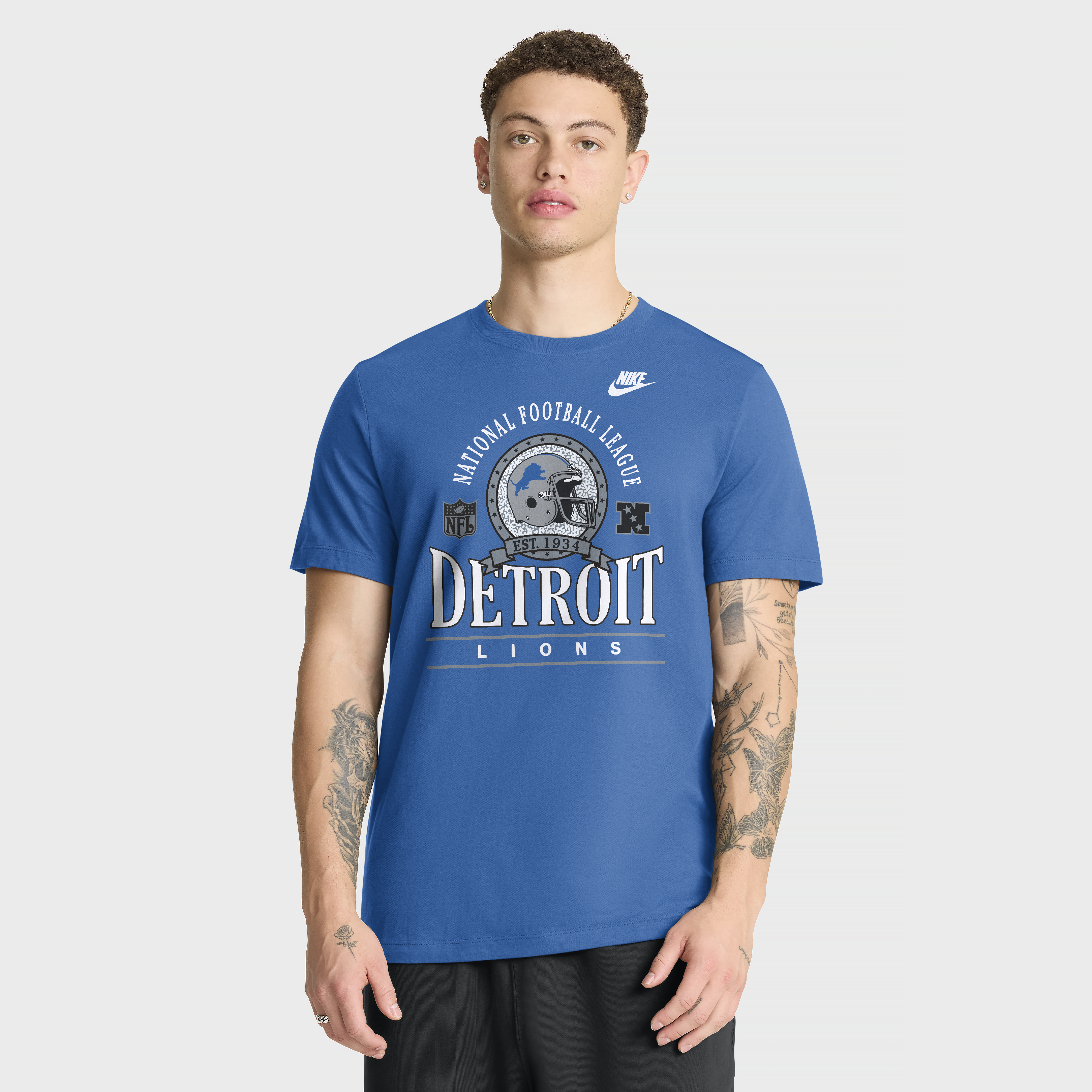 Men's Nike Blue Detroit Lions Rewind Team Spirit Essential Cotton T-Shirt