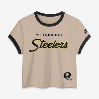 Women's Nike Beige Pittsburgh Steelers Rewind Ringer Mod Cropped T-Shirt