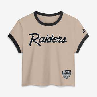 Women's Nike Cream Las Vegas Raiders Rewind Ringer Mod Cropped T-Shirt