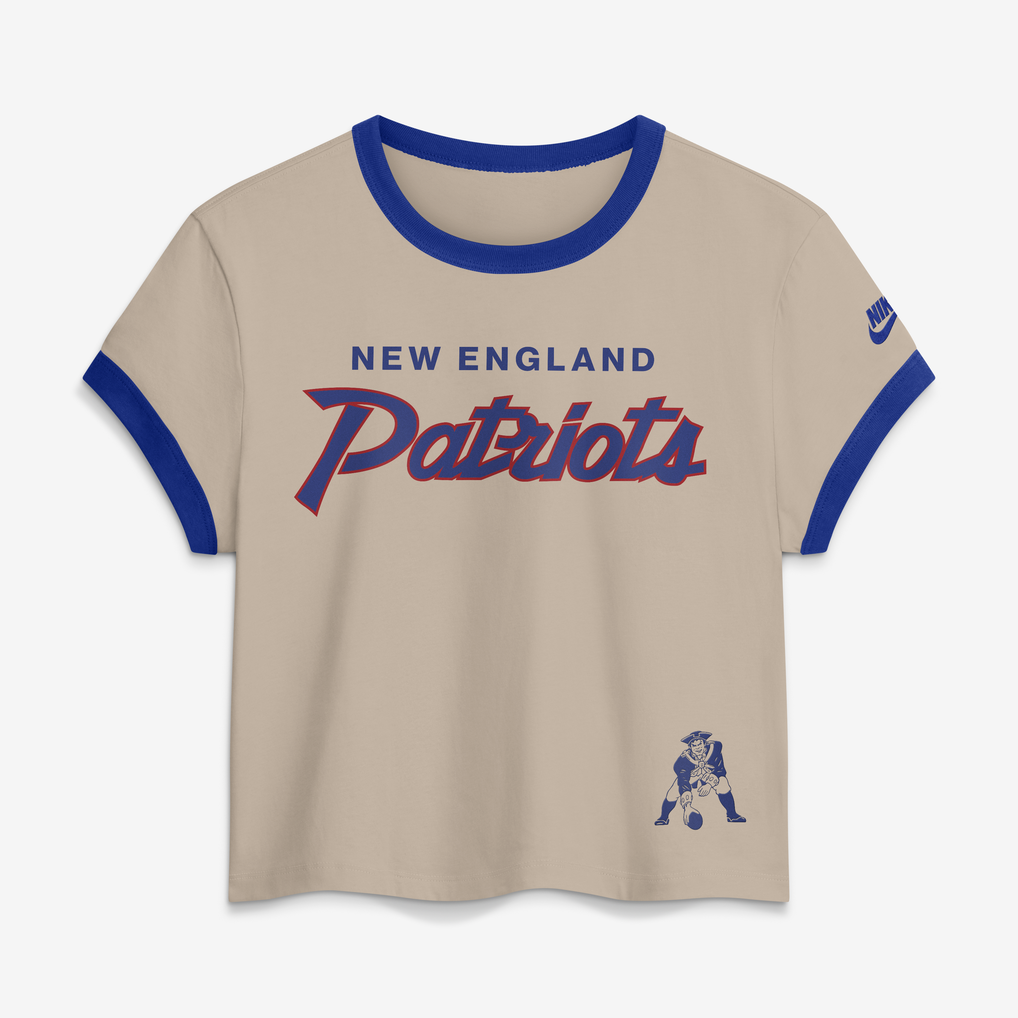 Women's Nike Cream New England Patriots Rewind Ringer Mod Cropped T-Shirt