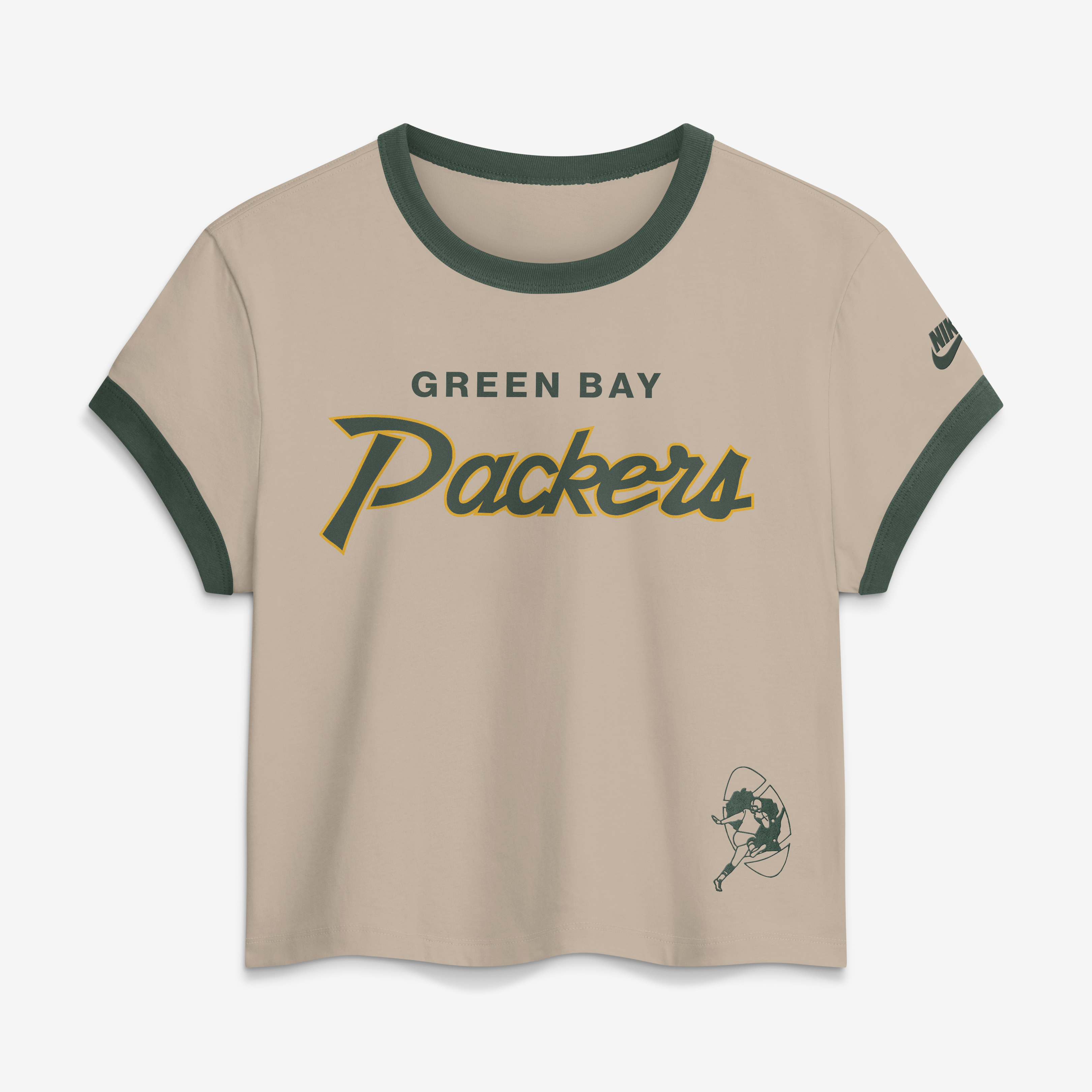 Women's Nike Cream Green Bay Packers Rewind Ringer Mod Cropped T-Shirt