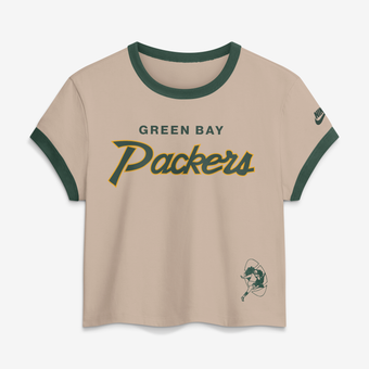 Women's Nike Cream Green Bay Packers Rewind Ringer Mod Cropped T-Shirt