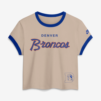 Women's Nike Cream Denver Broncos Rewind Ringer Mod Cropped T-Shirt