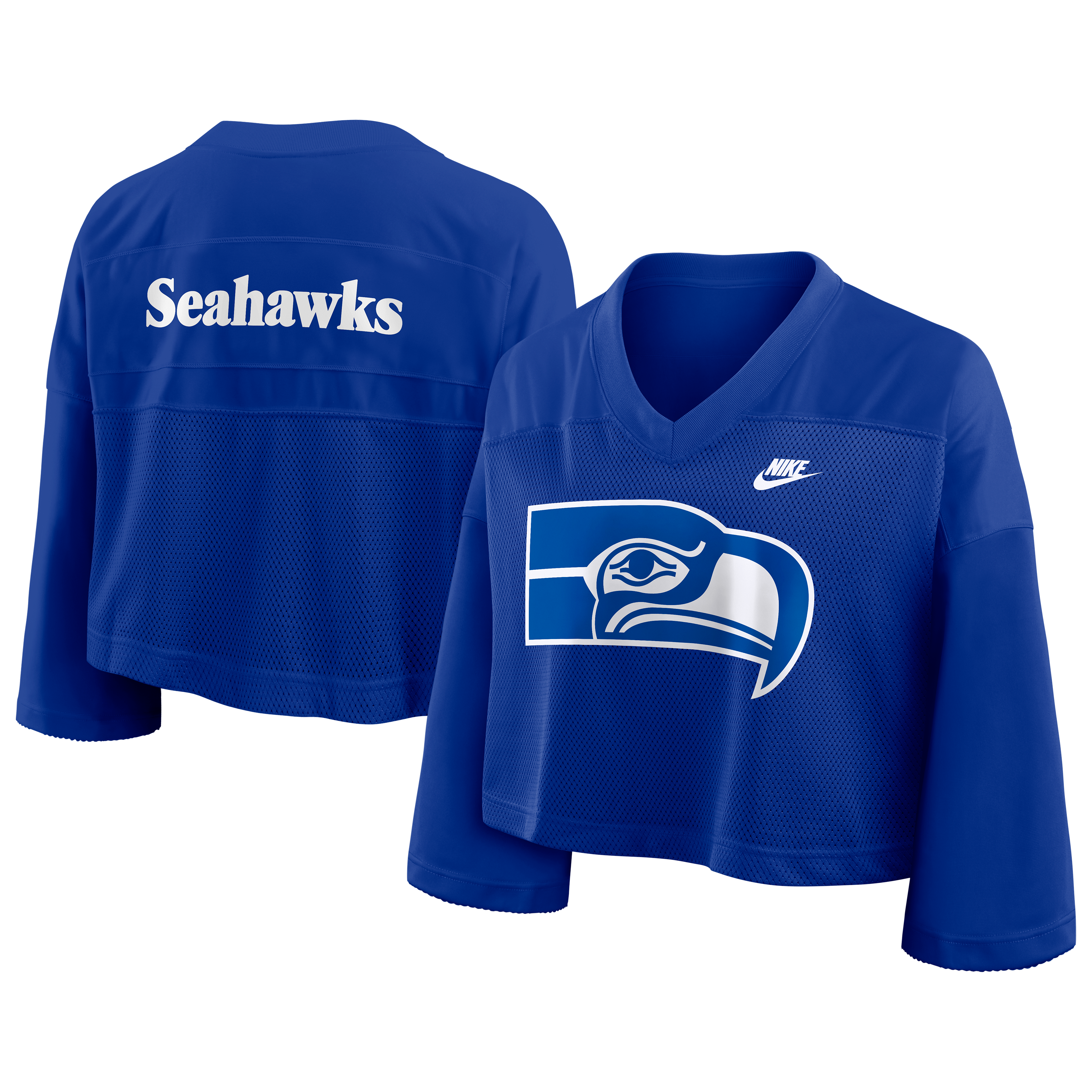Women's Nike Royal Seattle Seahawks Rewind Cropped Mesh Dri-FIT Fashion Jersey