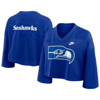 Women's Nike Royal Seattle Seahawks Rewind Cropped Mesh Dri-FIT Fashion Jersey