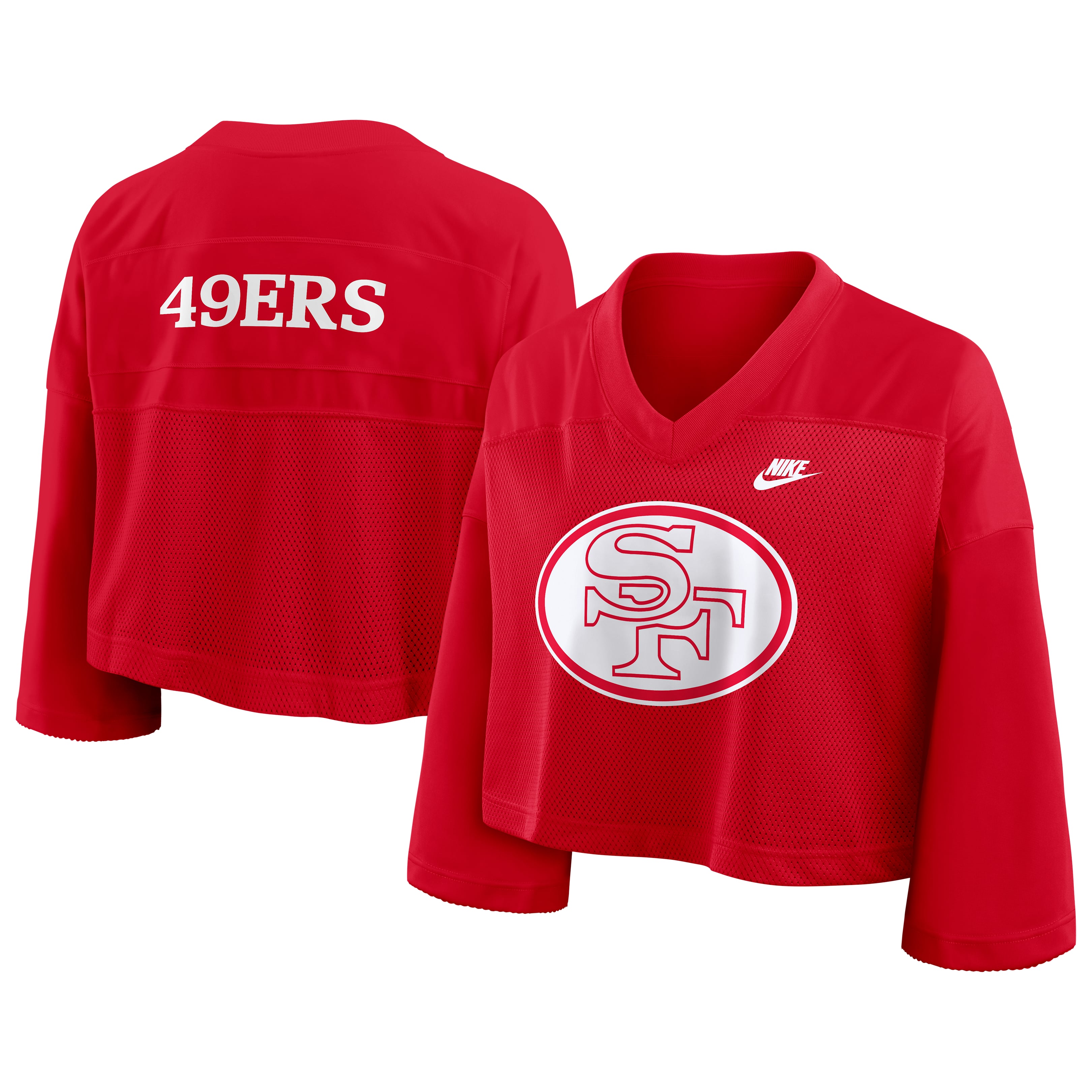 Women's Nike Scarlet San Francisco 49ers Rewind Cropped Mesh Dri-FIT Fashion Jersey