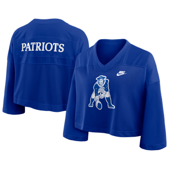 Women's Nike Royal New England Patriots Rewind Cropped Mesh Dri-FIT Fashion Jersey