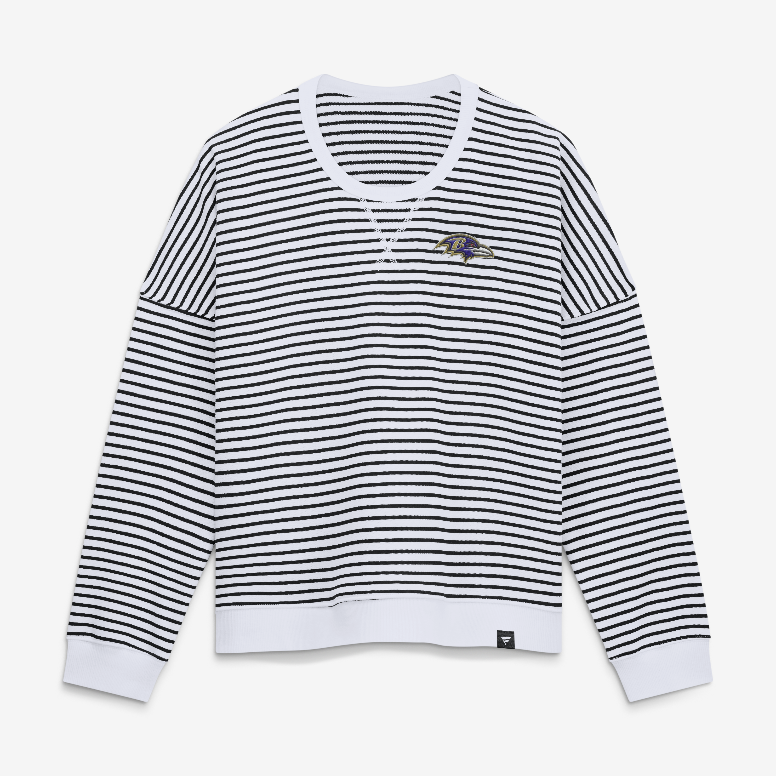 Women's Fanatics White/Black Baltimore Ravens Striped Oversized French Terry Sweatshirt
