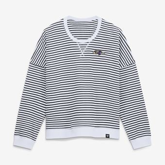 Women's Fanatics White/Black Baltimore Ravens Striped Oversized French Terry Sweatshirt
