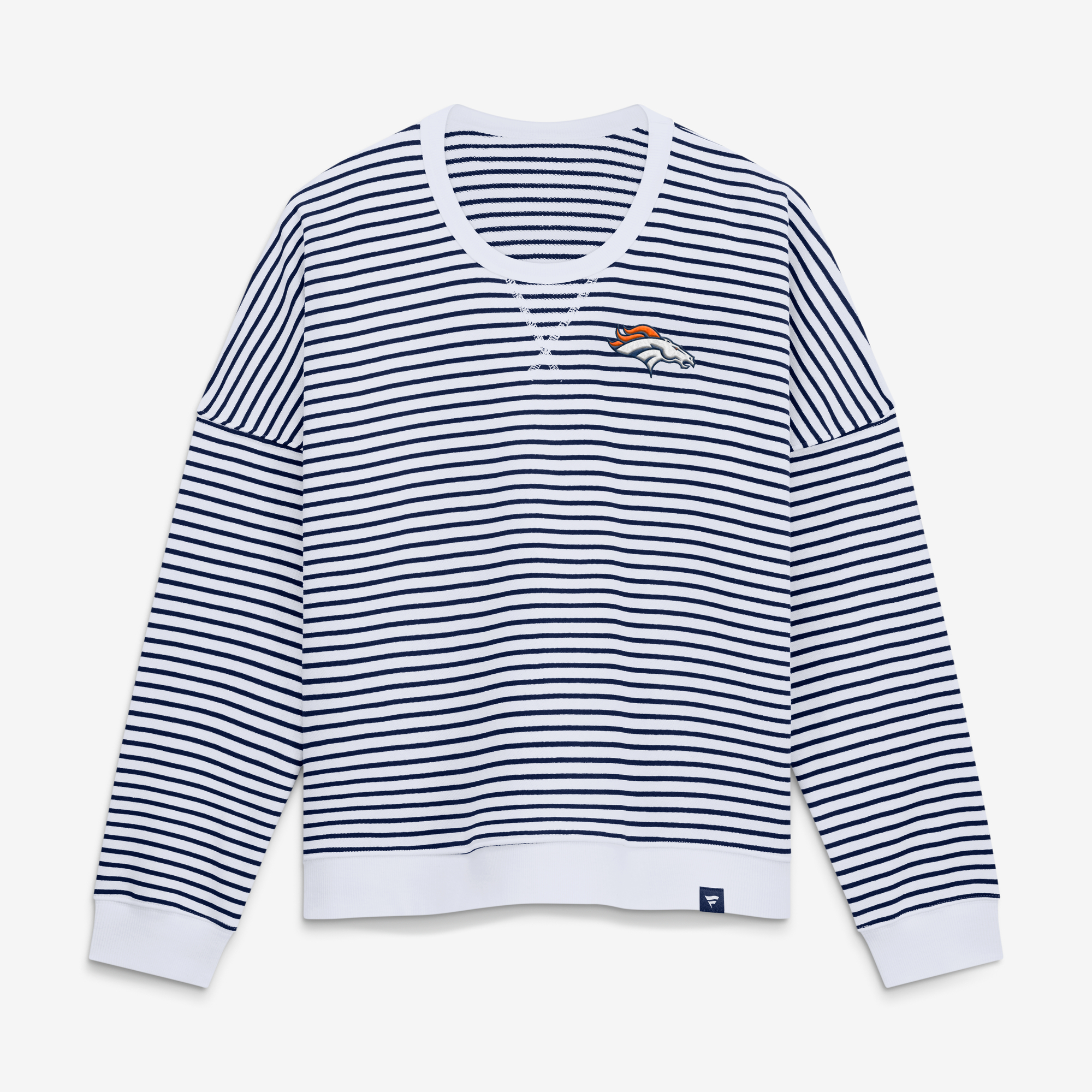 Women's Fanatics White/Navy Denver Broncos Striped Oversized French Terry Sweatshirt