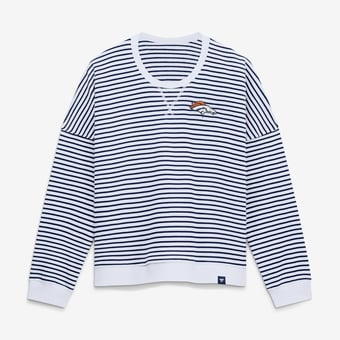Women's Fanatics White/Navy Denver Broncos Striped Oversized French Terry Sweatshirt