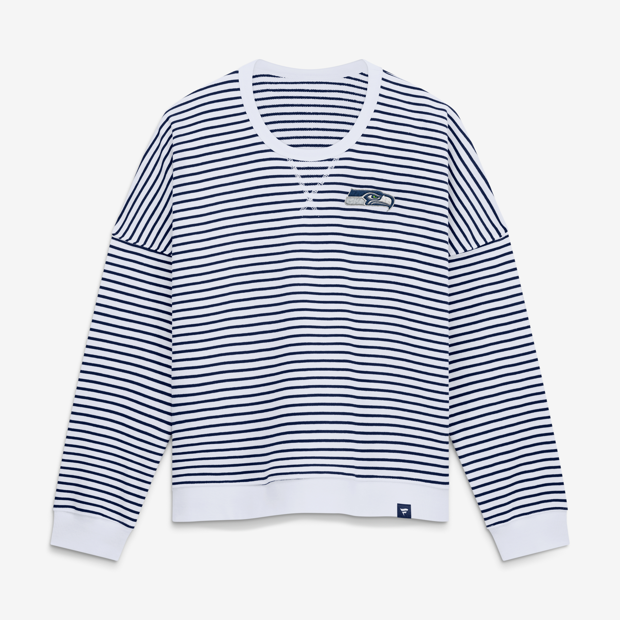 Women's Fanatics White/College Navy Seattle Seahawks Striped Oversized French Terry Sweatshirt