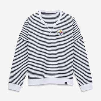 Women's Fanatics White/Black Pittsburgh Steelers Striped Oversized French Terry Sweatshirt