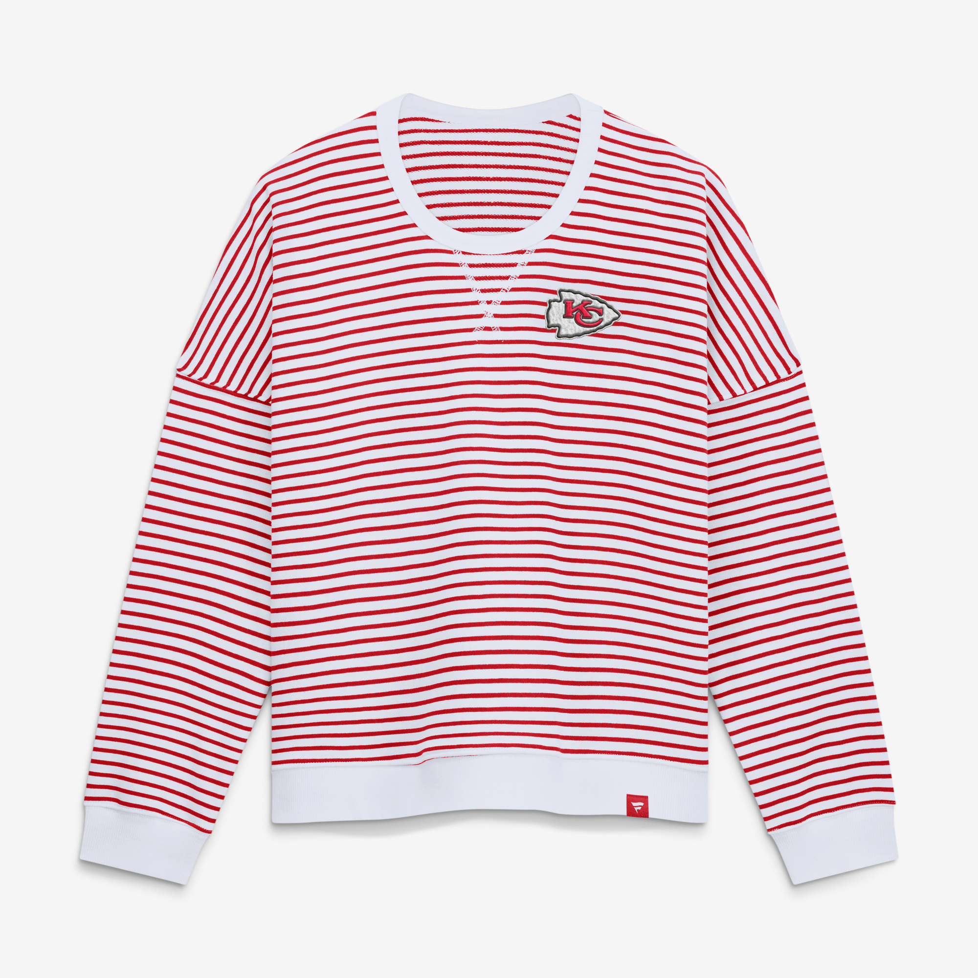 Women's Fanatics White/Red Kansas City Chiefs Striped Oversized French Terry Sweatshirt