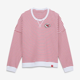 Women's Fanatics White/Red Kansas City Chiefs Striped Oversized French Terry Sweatshirt