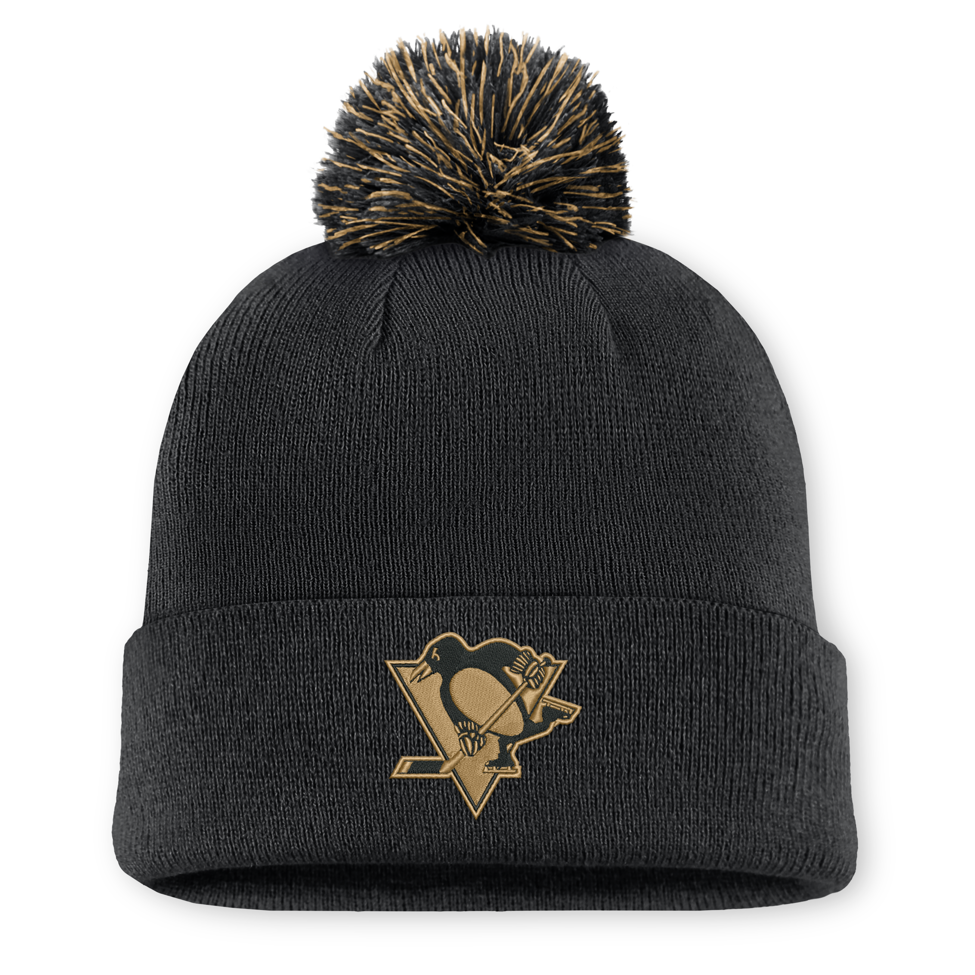 Men's Fanatics Black Pittsburgh Penguins Military Appreciation Authentic Pro Cuffed Knit Hat with Pom