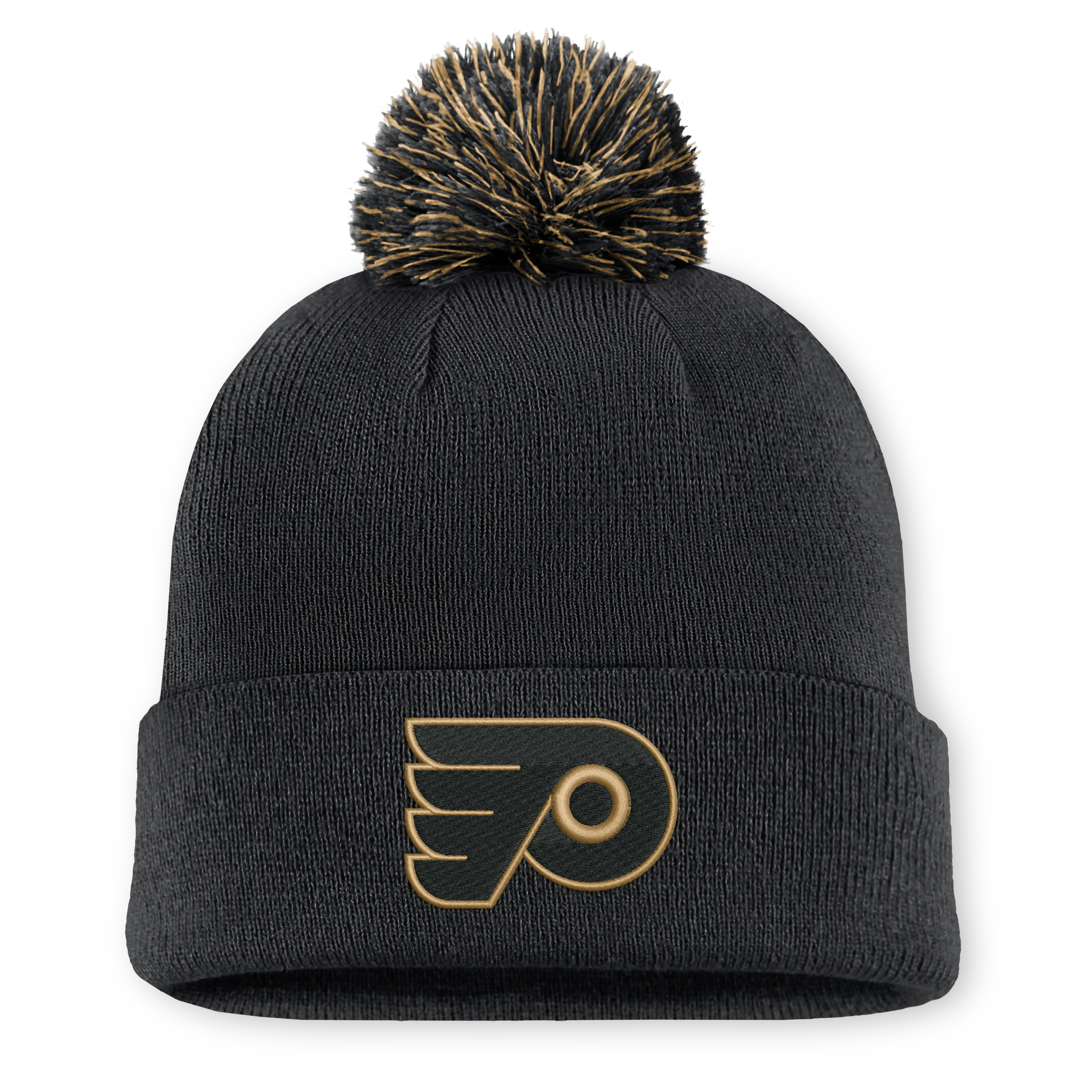 Men's Fanatics Black Philadelphia Flyers Military Appreciation Authentic Pro Cuffed Knit Hat with Pom