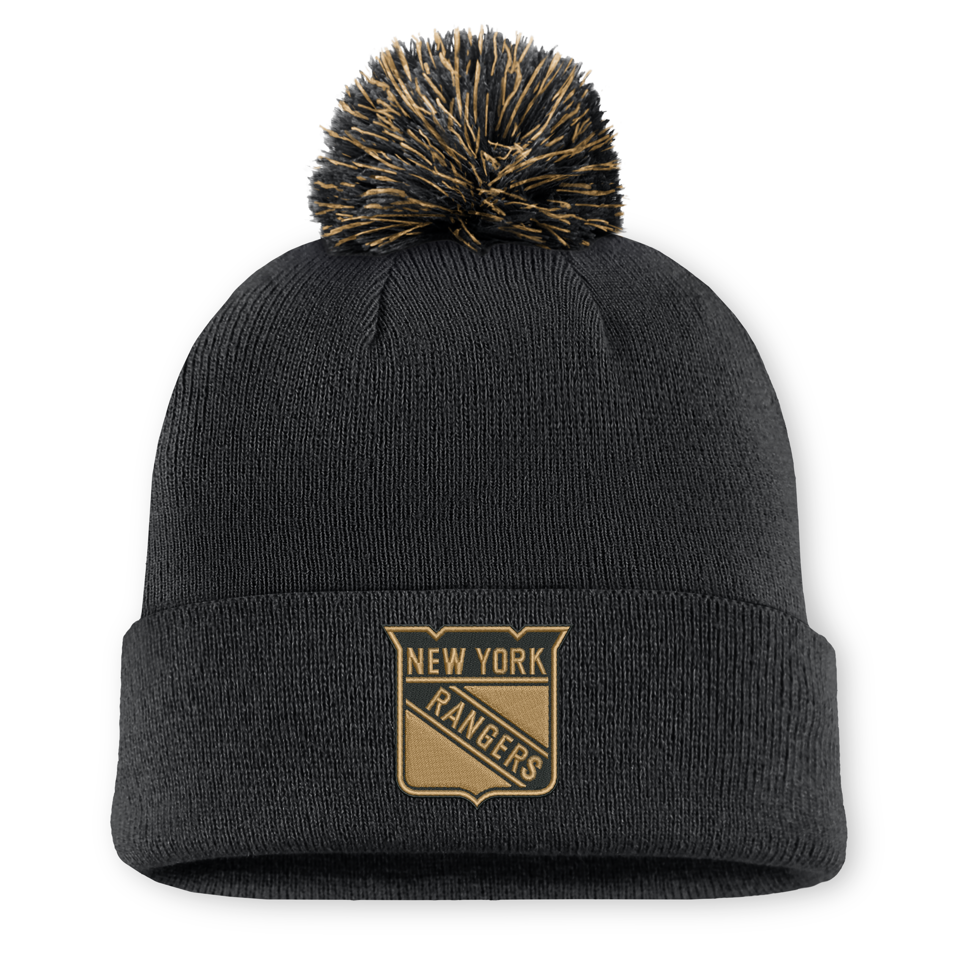 Men's Fanatics Black New York Rangers Military Appreciation Authentic Pro Cuffed Knit Hat with Pom