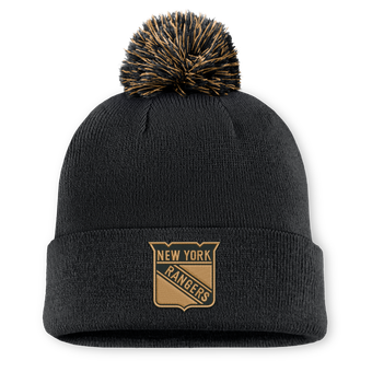 Men's Fanatics Black New York Rangers Military Appreciation Authentic Pro Cuffed Knit Hat with Pom