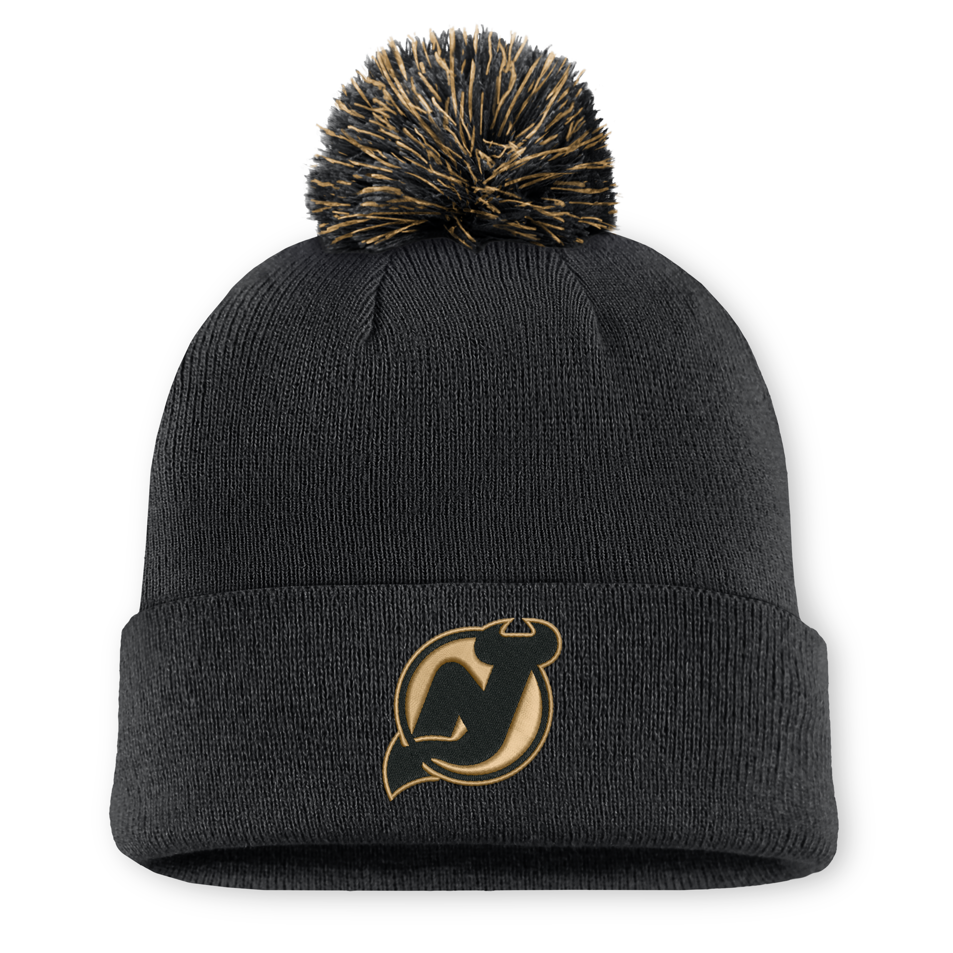 Men's Fanatics Black New Jersey Devils Military Appreciation Authentic Pro Cuffed Knit Hat with Pom