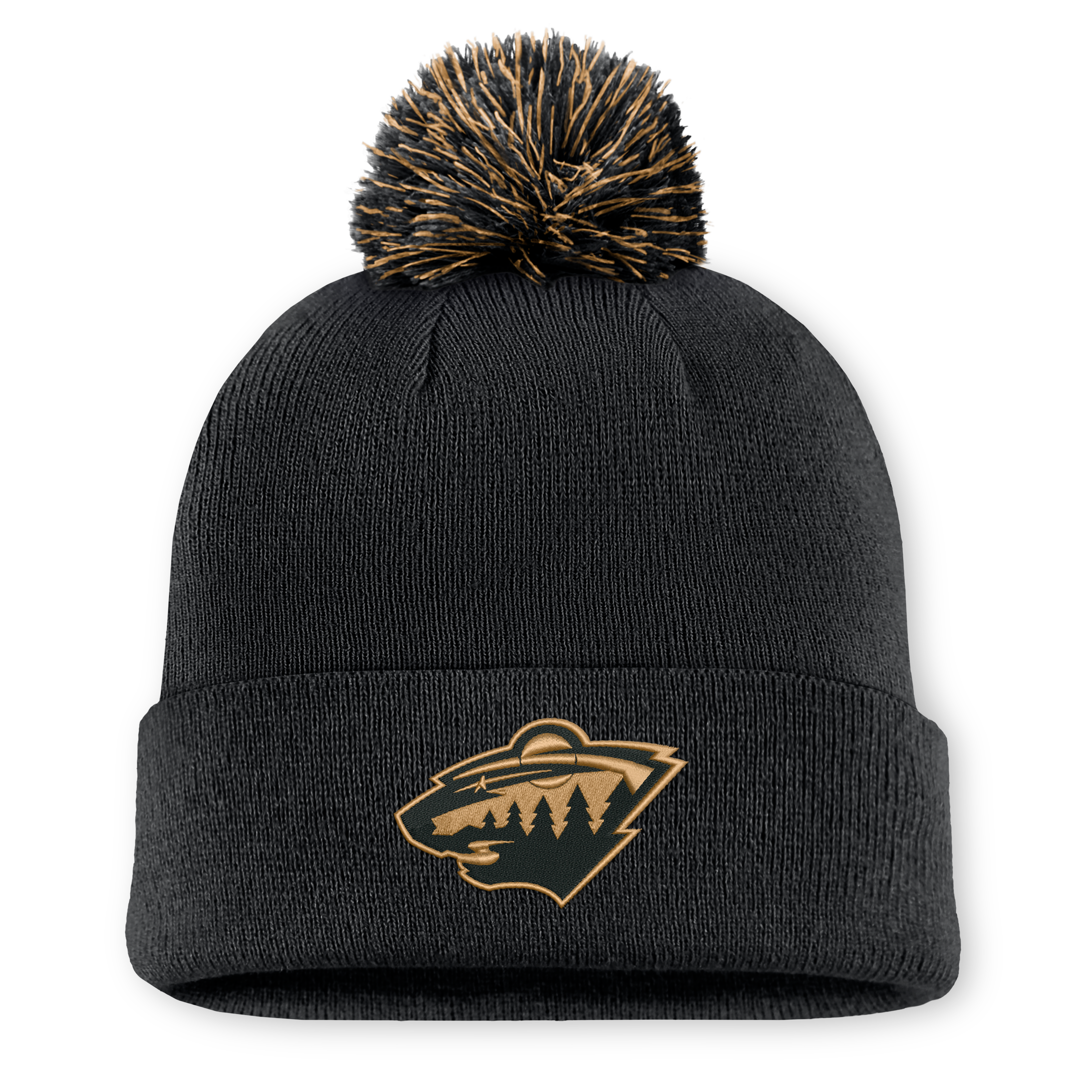 Men's Fanatics Black Minnesota Wild Military Appreciation Cuffed Knit Hat with Pom