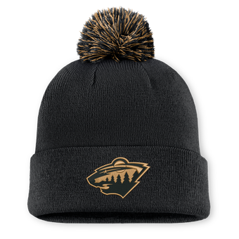 Men's Fanatics Black Minnesota Wild Military Appreciation Authentic Pro Cuffed Knit Hat with Pom