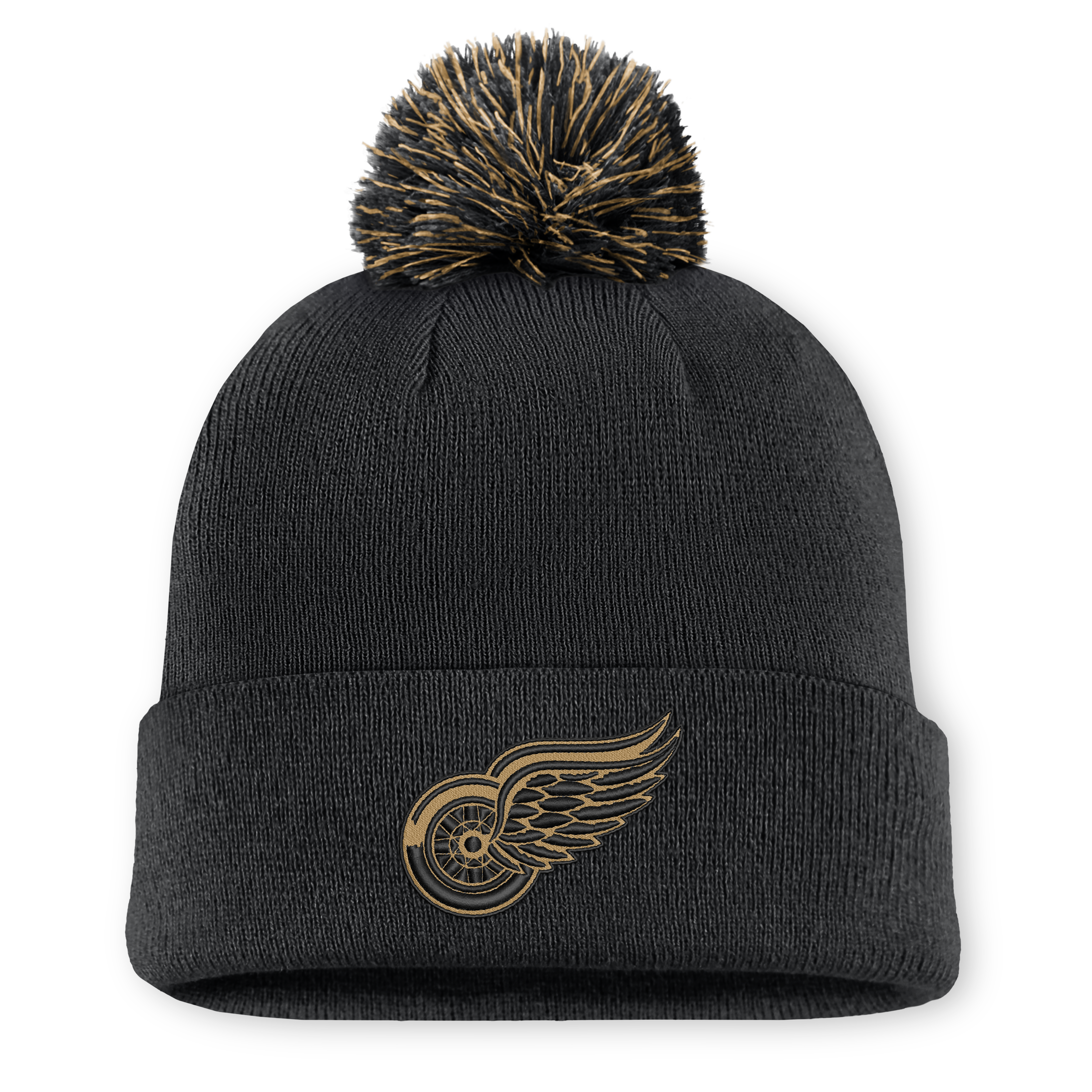 Men's Fanatics Black Detroit Red Wings Military Appreciation Authentic Pro Cuffed Knit Hat with Pom